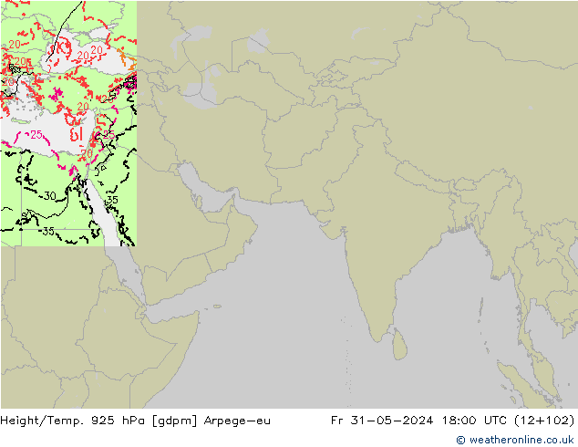 Géop./Temp. 925 hPa Arpege-eu ven 31.05.2024 18 UTC