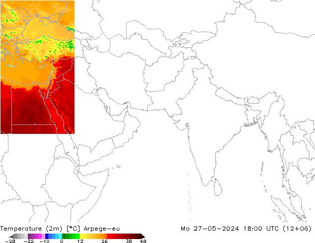 Sıcaklık Haritası (2m) Arpege-eu Pzt 27.05.2024 18 UTC