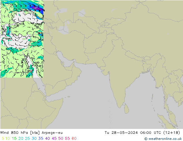 Vento 850 hPa Arpege-eu mar 28.05.2024 06 UTC