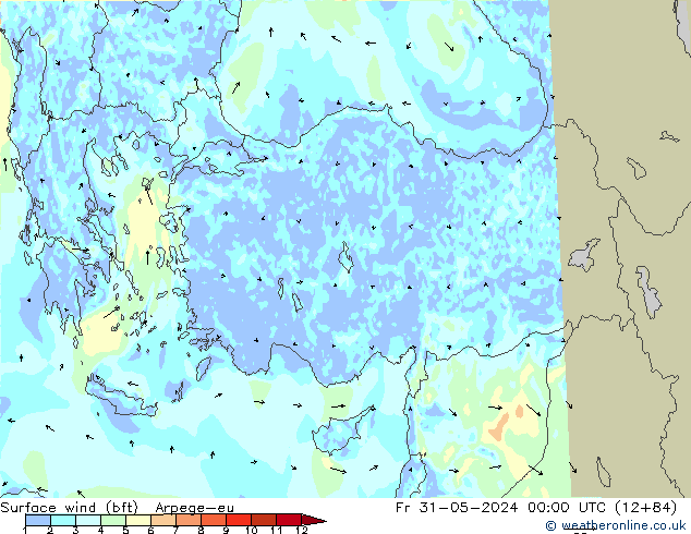 Surface wind (bft) Arpege-eu Fr 31.05.2024 00 UTC