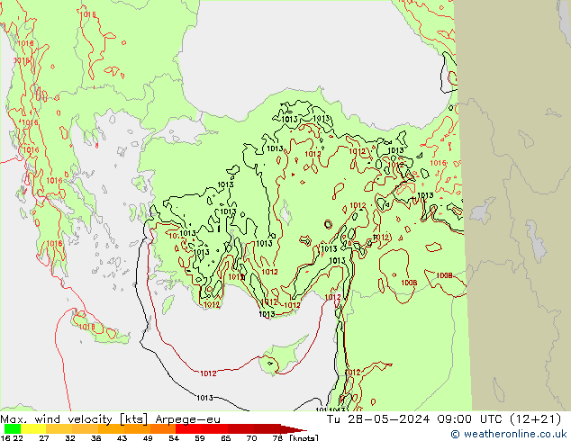 Max. wind velocity Arpege-eu mar 28.05.2024 09 UTC