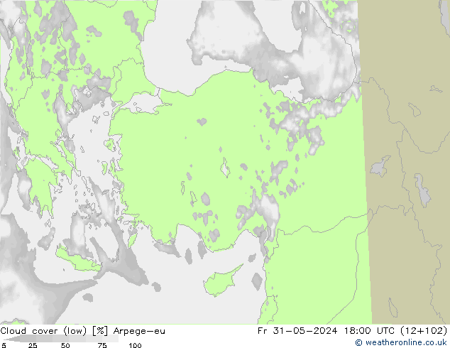 Cloud cover (low) Arpege-eu Fr 31.05.2024 18 UTC