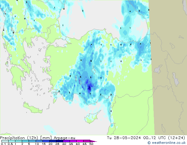 осадки (12h) Arpege-eu вт 28.05.2024 12 UTC