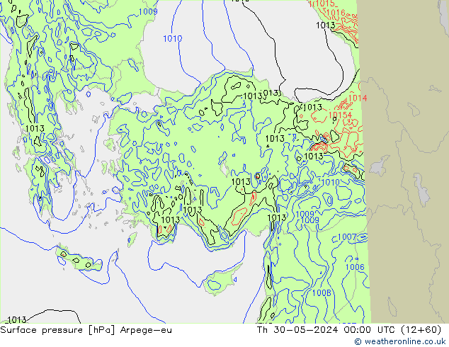 Atmosférický tlak Arpege-eu Čt 30.05.2024 00 UTC