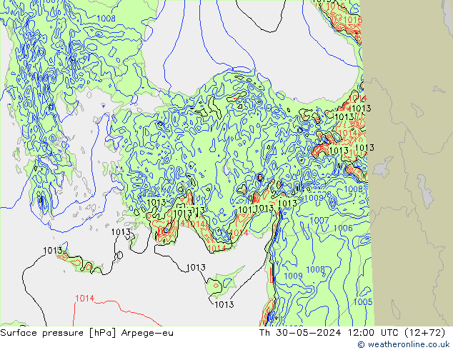 Pressione al suolo Arpege-eu gio 30.05.2024 12 UTC