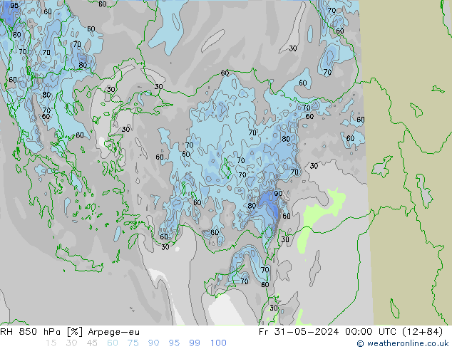 Humedad rel. 850hPa Arpege-eu vie 31.05.2024 00 UTC