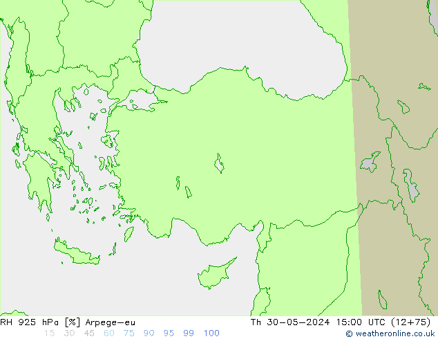 RH 925 hPa Arpege-eu Čt 30.05.2024 15 UTC