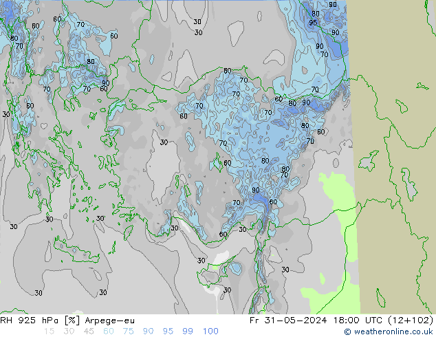 RH 925 hPa Arpege-eu Sex 31.05.2024 18 UTC