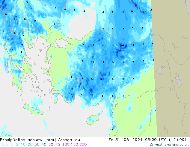 Precipitation accum. Arpege-eu Fr 31.05.2024 06 UTC