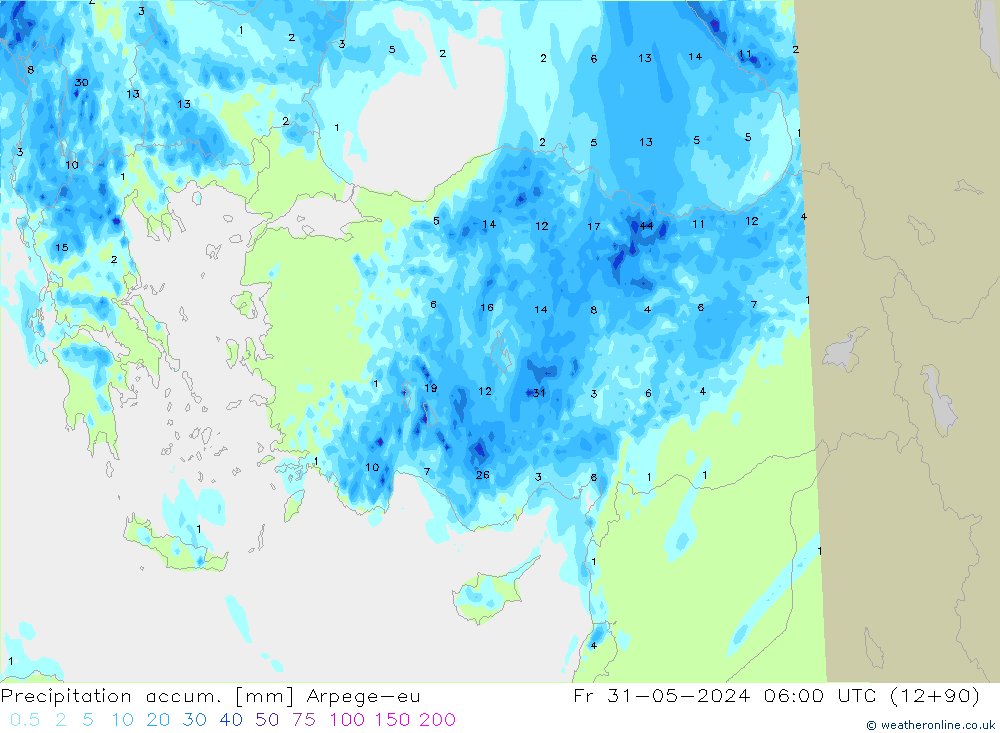 Precipitación acum. Arpege-eu vie 31.05.2024 06 UTC