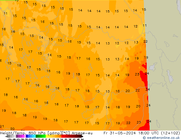 Height/Temp. 850 hPa Arpege-eu ven 31.05.2024 18 UTC