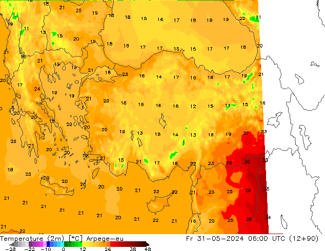 Temperatura (2m) Arpege-eu ven 31.05.2024 06 UTC