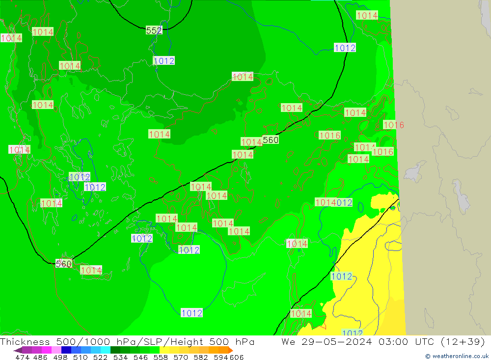 Thck 500-1000hPa Arpege-eu śro. 29.05.2024 03 UTC