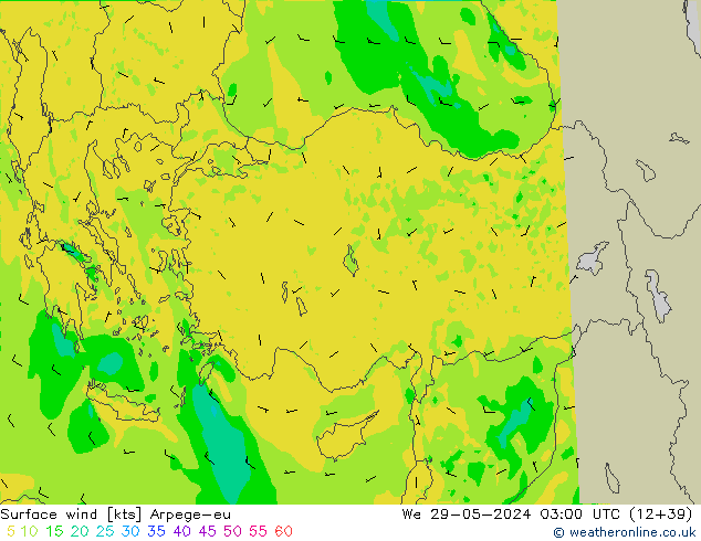 Vento 10 m Arpege-eu Qua 29.05.2024 03 UTC