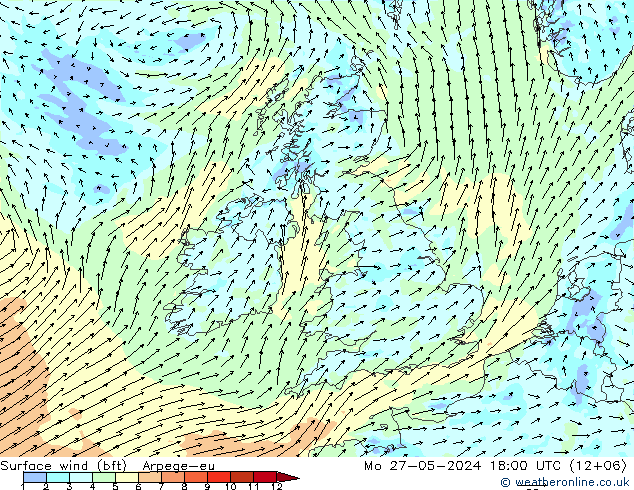 Vento 10 m (bft) Arpege-eu Seg 27.05.2024 18 UTC