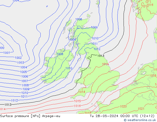 Surface pressure Arpege-eu Tu 28.05.2024 00 UTC