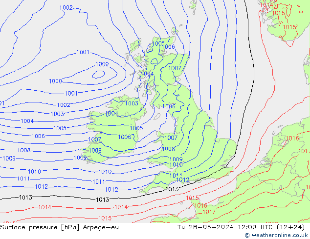 Surface pressure Arpege-eu Tu 28.05.2024 12 UTC