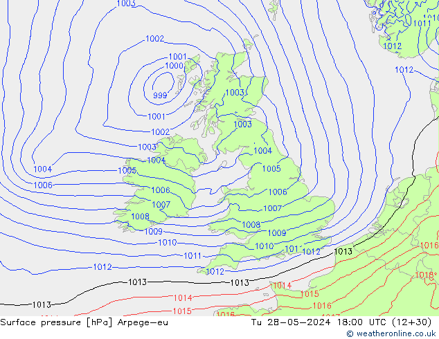 Surface pressure Arpege-eu Tu 28.05.2024 18 UTC