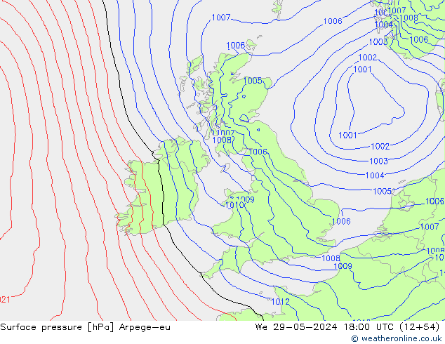 Presión superficial Arpege-eu mié 29.05.2024 18 UTC