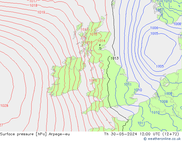 Pressione al suolo Arpege-eu gio 30.05.2024 12 UTC