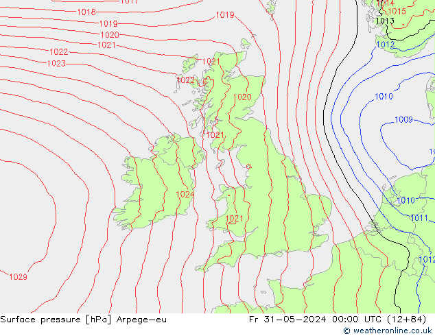 Atmosférický tlak Arpege-eu Pá 31.05.2024 00 UTC