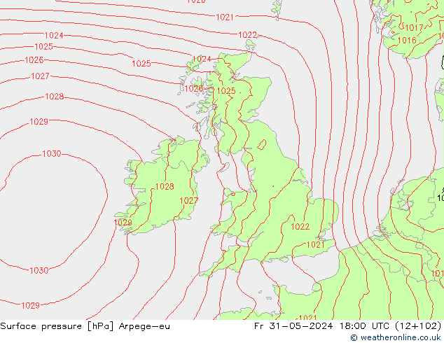 Pressione al suolo Arpege-eu ven 31.05.2024 18 UTC