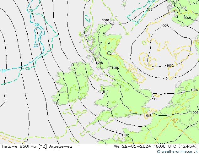 Theta-e 850hPa Arpege-eu  29.05.2024 18 UTC