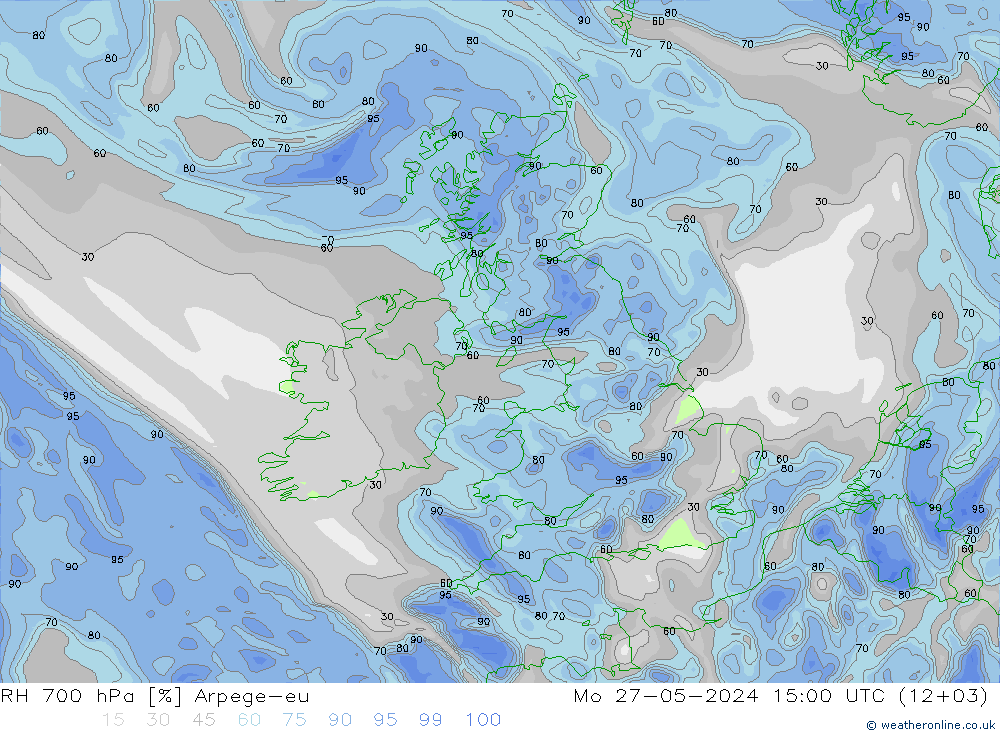 RH 700 hPa Arpege-eu Mo 27.05.2024 15 UTC