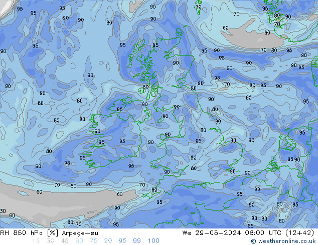 RH 850 hPa Arpege-eu St 29.05.2024 06 UTC