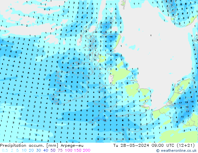 Precipitation accum. Arpege-eu вт 28.05.2024 09 UTC