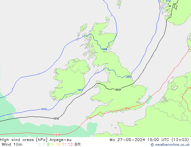 High wind areas Arpege-eu  27.05.2024 15 UTC