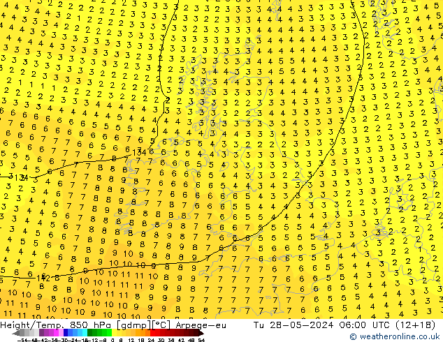 Height/Temp. 850 hPa Arpege-eu Tu 28.05.2024 06 UTC