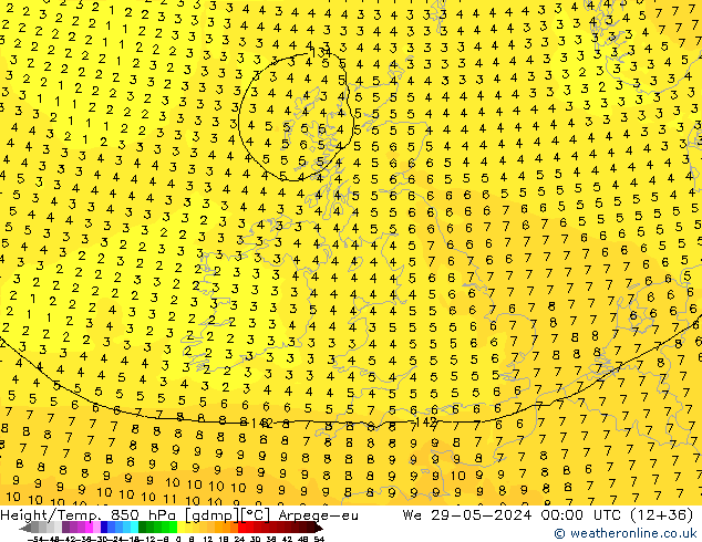 Geop./Temp. 850 hPa Arpege-eu mié 29.05.2024 00 UTC