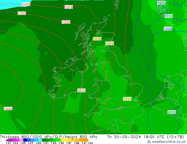 Thck 850-1000 hPa Arpege-eu jeu 30.05.2024 18 UTC