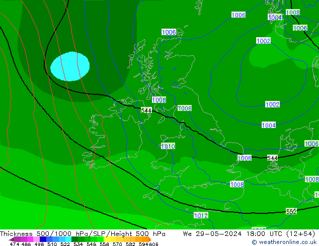 Espesor 500-1000 hPa Arpege-eu mié 29.05.2024 18 UTC