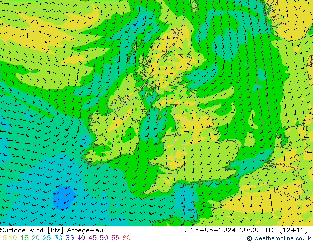 wiatr 10 m Arpege-eu wto. 28.05.2024 00 UTC