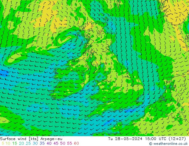 Vento 10 m Arpege-eu Ter 28.05.2024 15 UTC