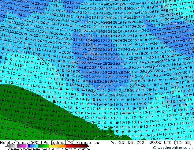 Height/Temp. 500 hPa Arpege-eu śro. 29.05.2024 00 UTC