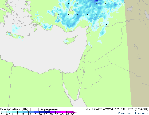 Precipitación (6h) Arpege-eu lun 27.05.2024 18 UTC