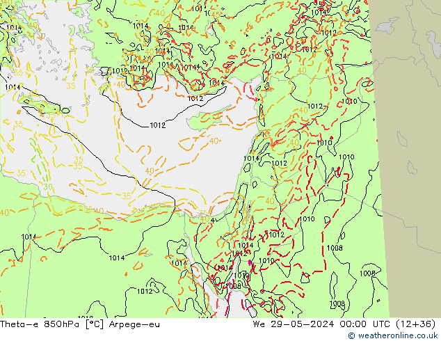 Theta-e 850hPa Arpege-eu Çar 29.05.2024 00 UTC