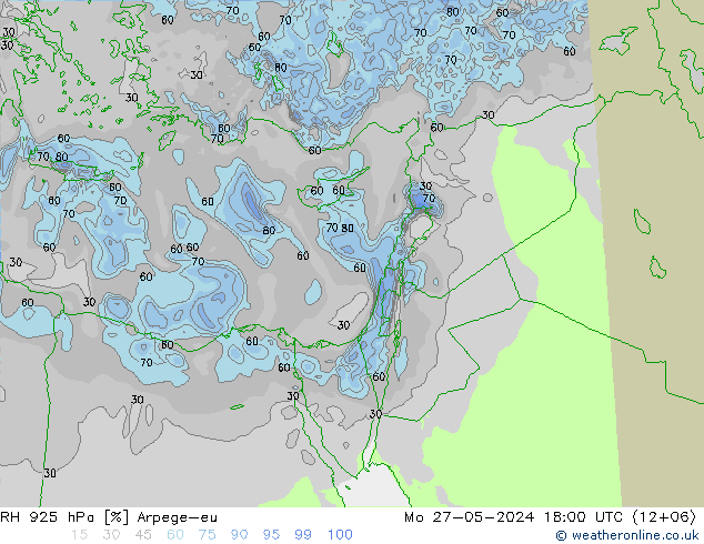 RH 925 hPa Arpege-eu Po 27.05.2024 18 UTC