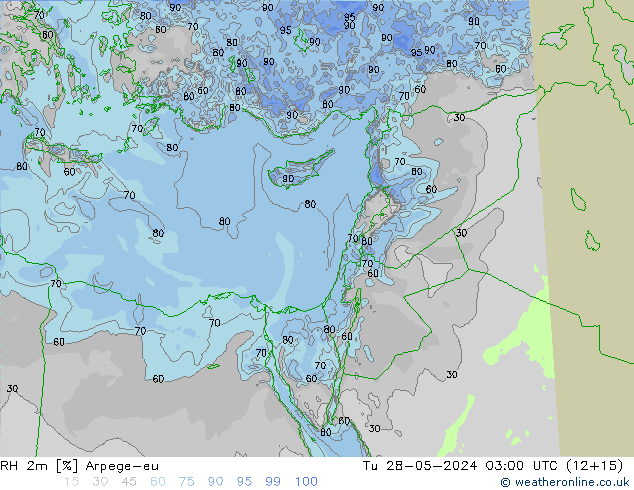 RH 2m Arpege-eu Tu 28.05.2024 03 UTC