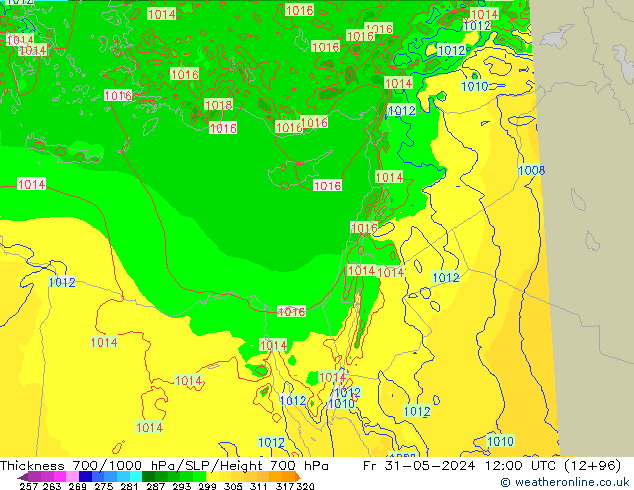 Thck 700-1000 hPa Arpege-eu ven 31.05.2024 12 UTC