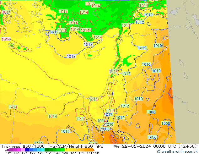 Thck 850-1000 hPa Arpege-eu  29.05.2024 00 UTC