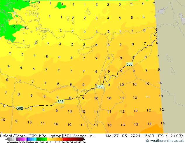 Geop./Temp. 700 hPa Arpege-eu lun 27.05.2024 15 UTC