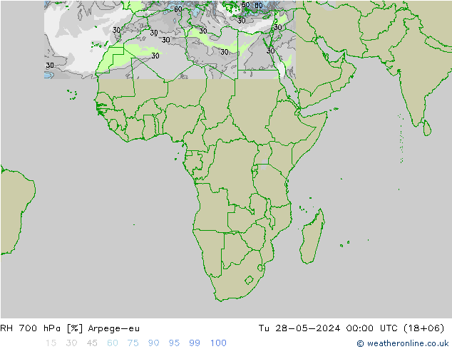 Humidité rel. 700 hPa Arpege-eu mar 28.05.2024 00 UTC