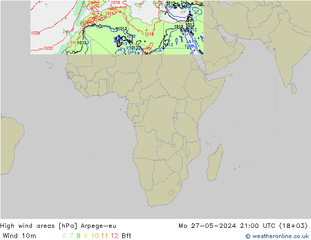 High wind areas Arpege-eu пн 27.05.2024 21 UTC