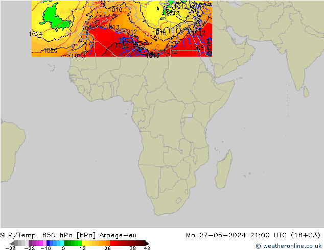 SLP/Temp. 850 hPa Arpege-eu lun 27.05.2024 21 UTC