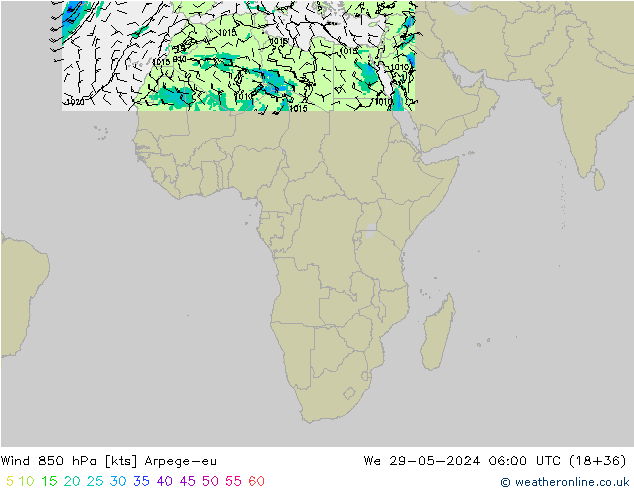 Wind 850 hPa Arpege-eu wo 29.05.2024 06 UTC