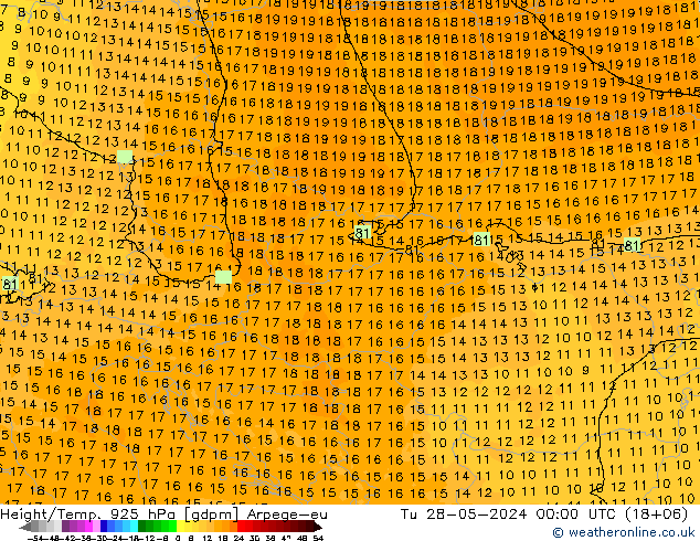 Géop./Temp. 925 hPa Arpege-eu mar 28.05.2024 00 UTC